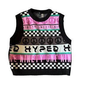 Retro H&M Black Pattern Tank Sweater Size L